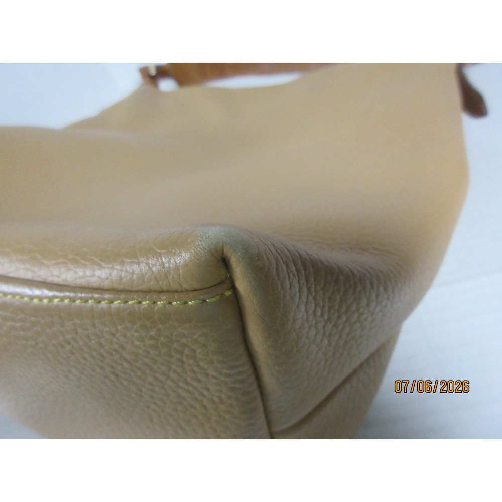 Dooney & Bourke Tan Pebbled Leather Hobo Shoulder Bag with Pink Gingham Lining - Picture 12 of 14